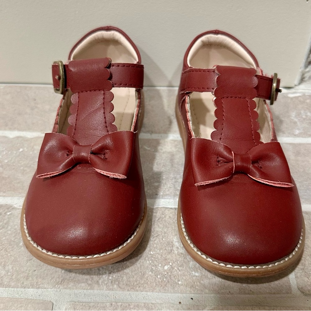 Kiderence Burgundy Red Kids Girls Mary Jane Shoes with Bow- faux leather size 9